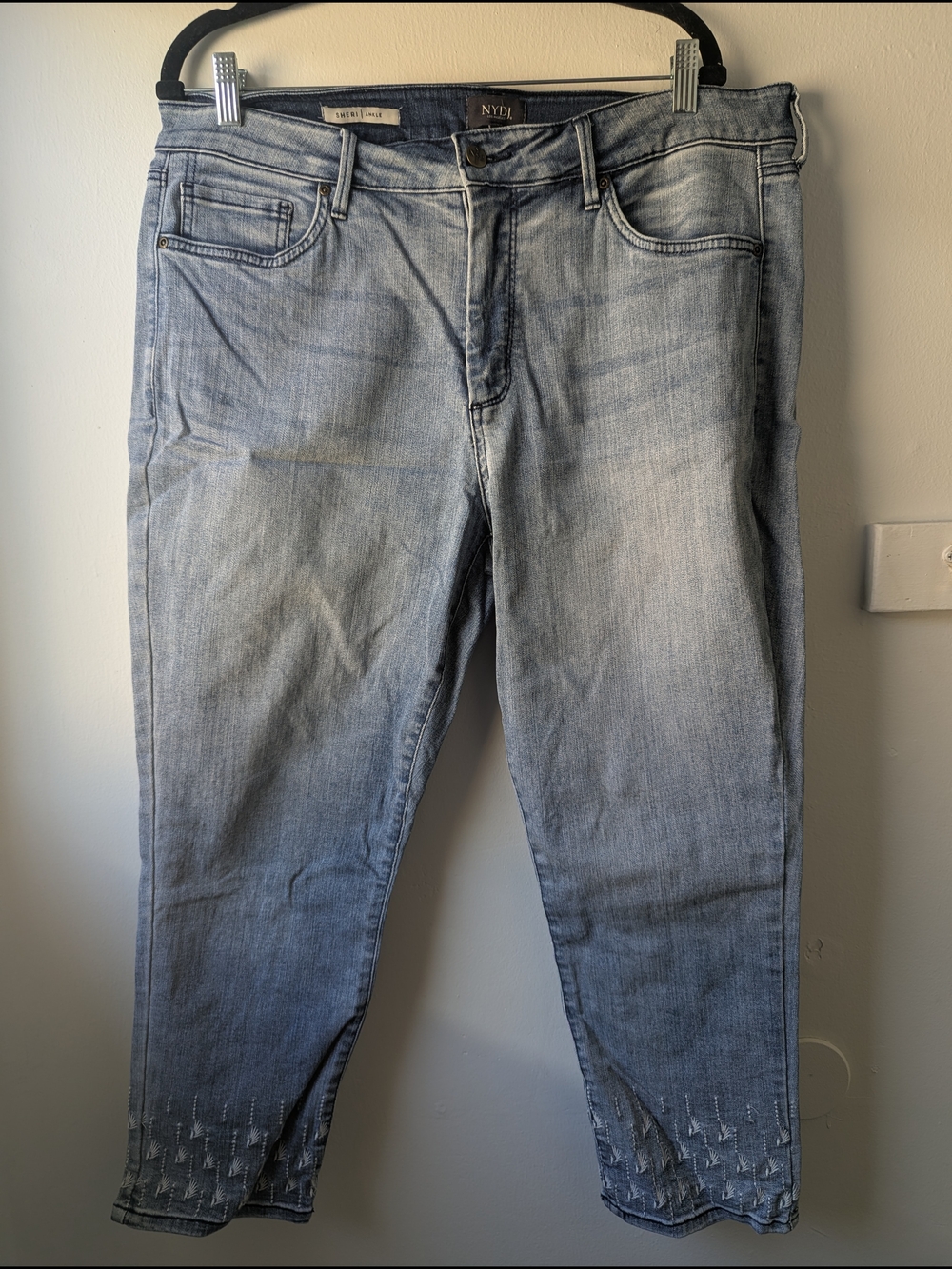 NYDJ Light Blue Sheri Ankle Jeans with Ankle Embroidery Size 16W